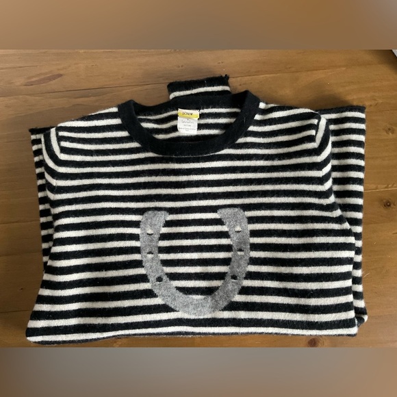J. Crew Fitted Ribbed Black and Cream Long Sleeve Tee - Picture 3 of 5